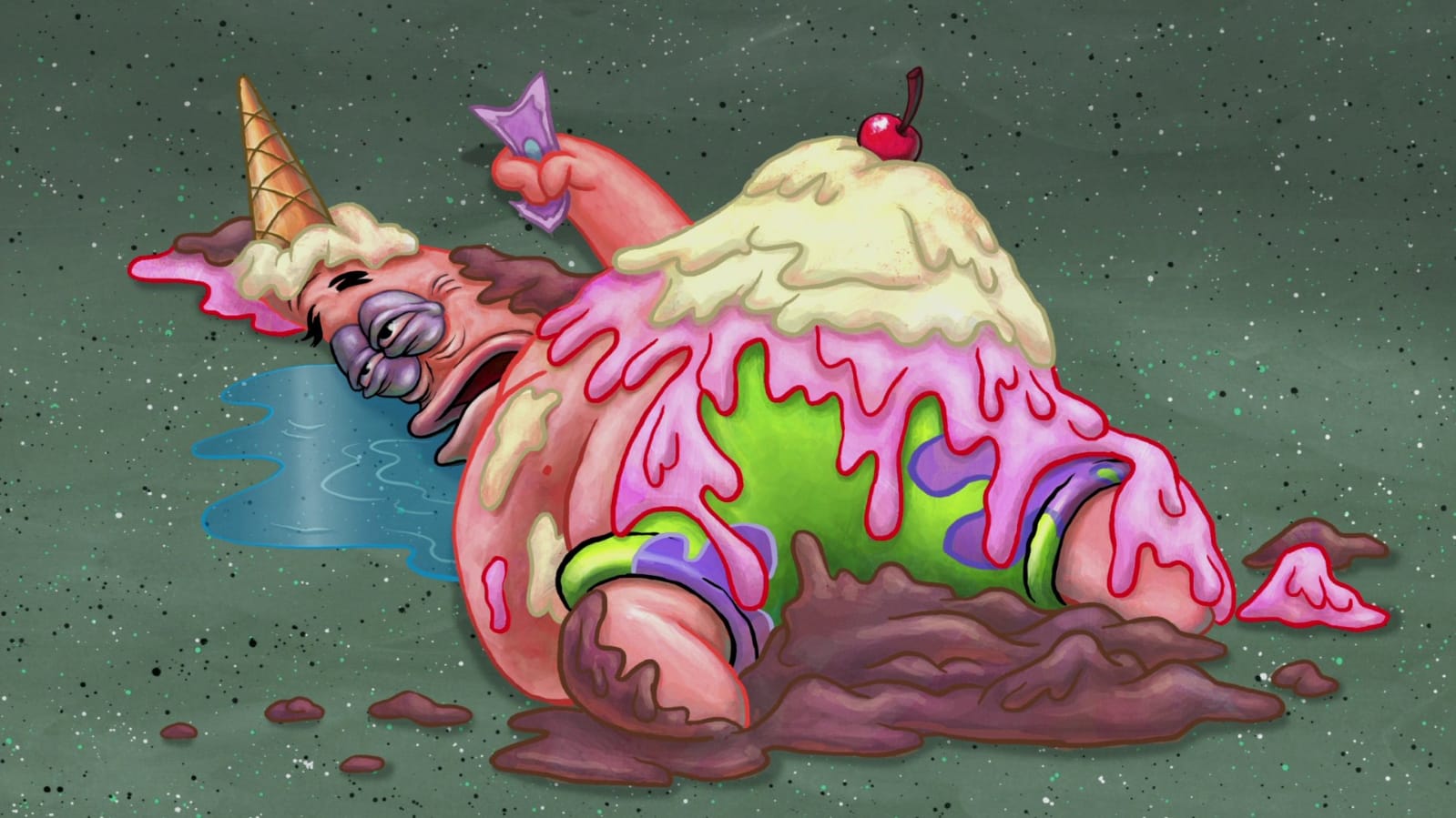 Patrick eating ice-cream.